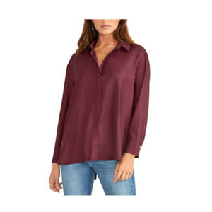 Rachel Roy Collared V-Neck Wine Collared Cross Back Blouse 0X